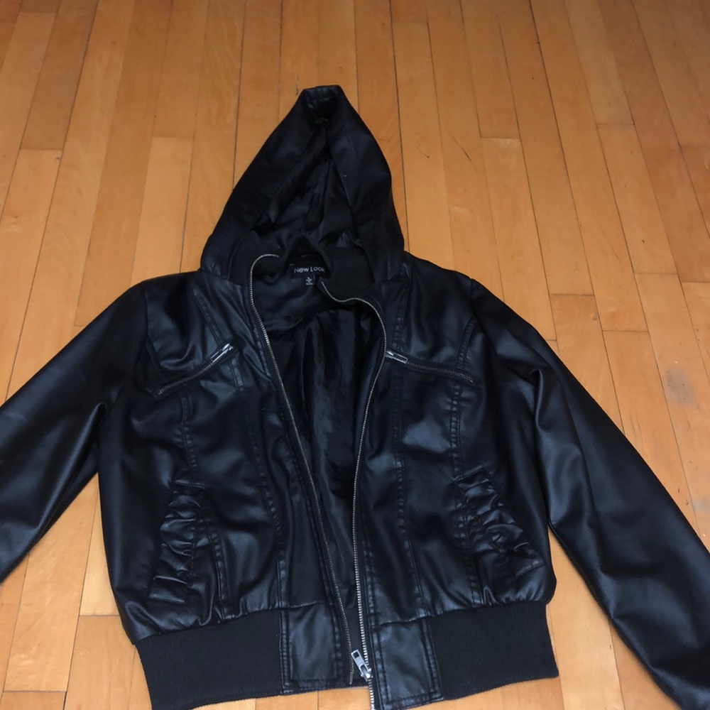 Black Leather Jacket W. Hoodie